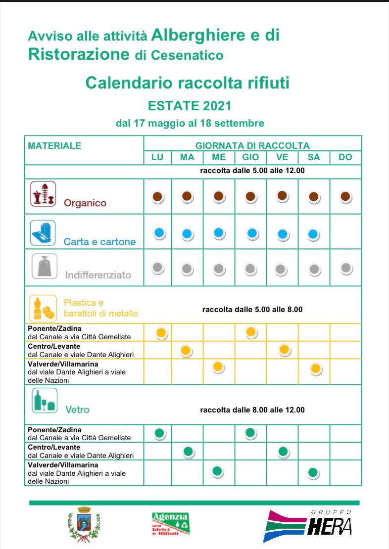 Nuovo calendario per la raccolta rifiuti delle attività foto 