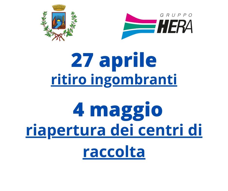 Hera, ripresa dei servizi di raccolta di rifiuti ingombranti e riapertura isole ecologiche