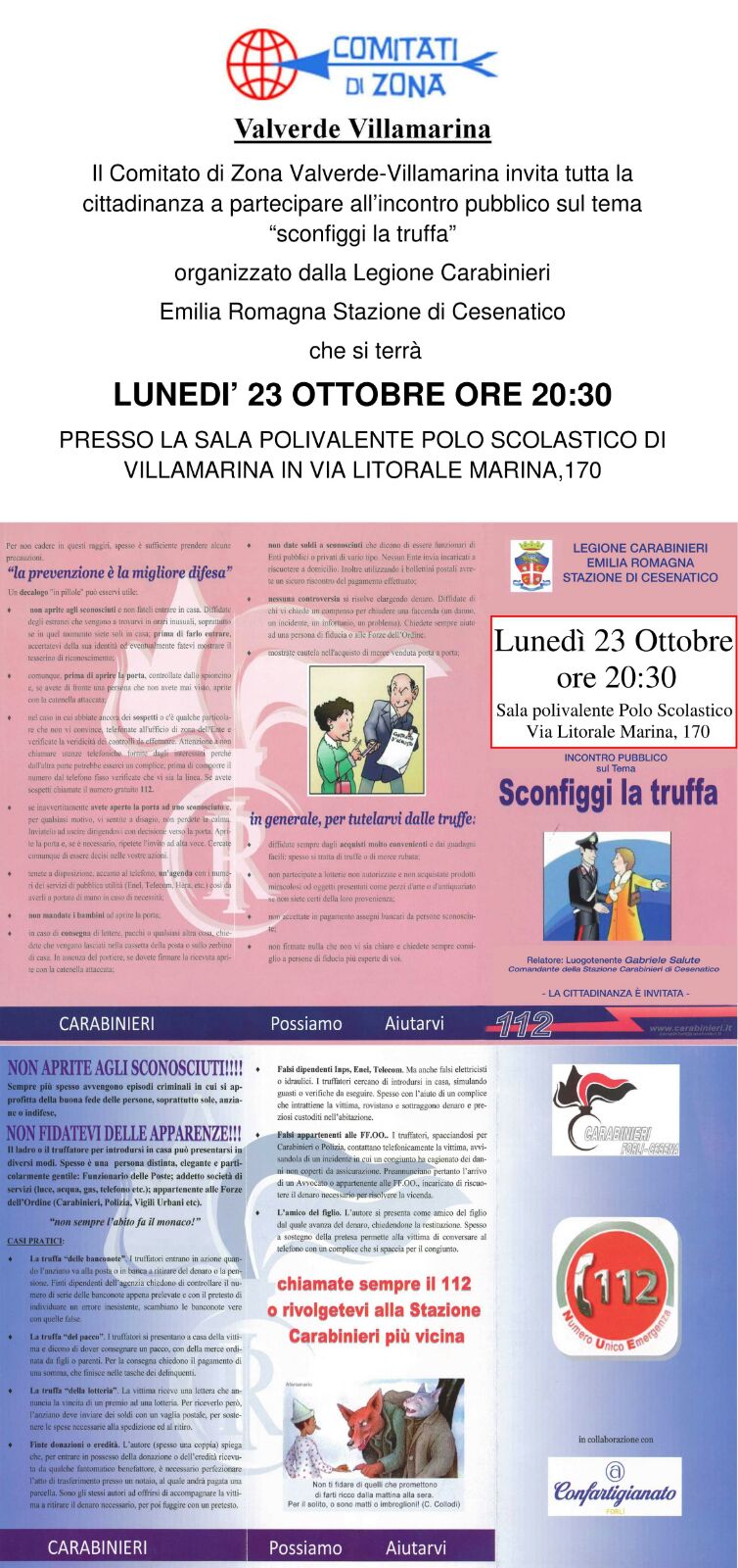 Sconfiggi la truffa: incontro pubblico lunedi 23 Ottobre